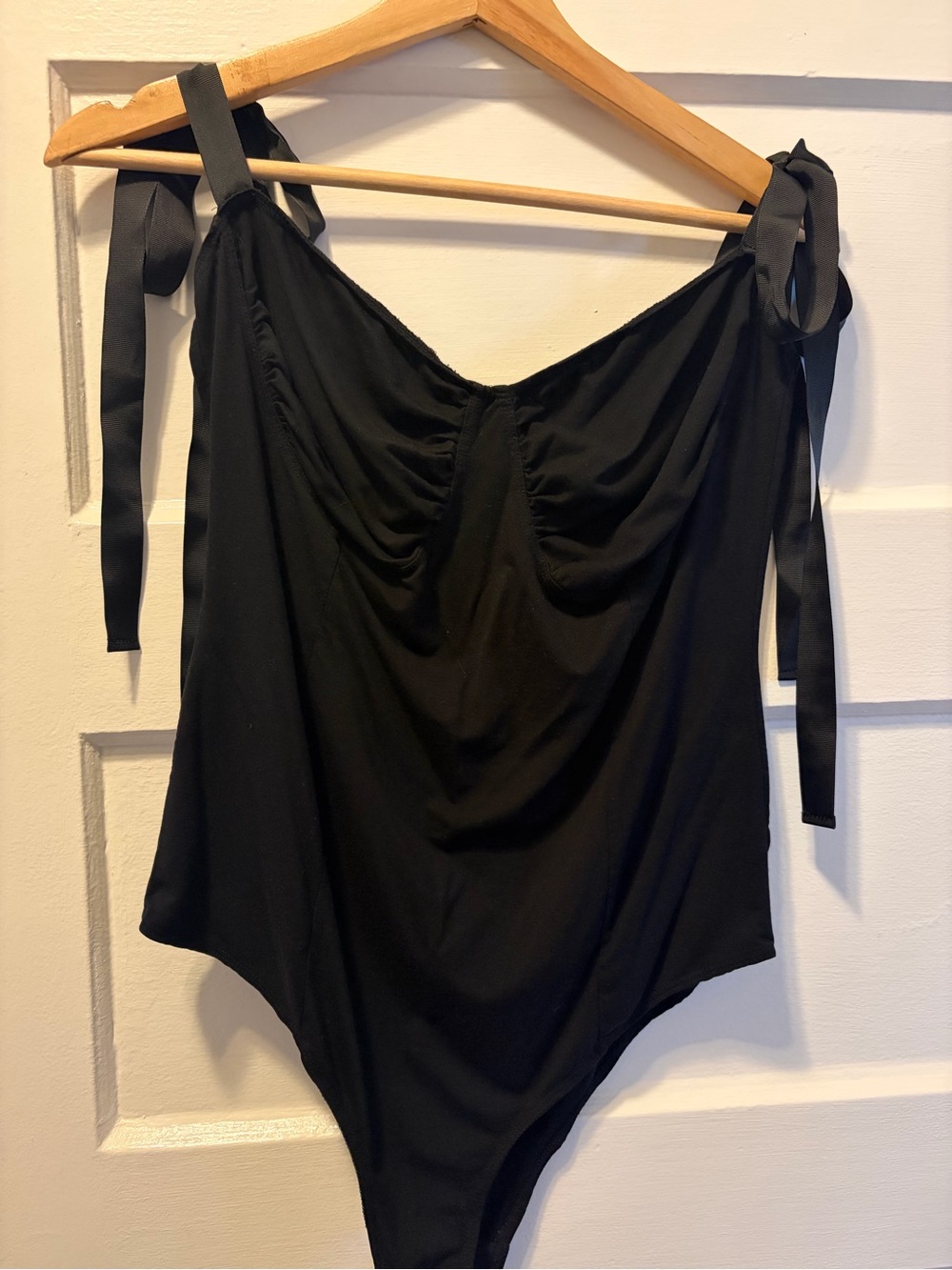 Reformation Black Tie-Shoulder Bodysuit